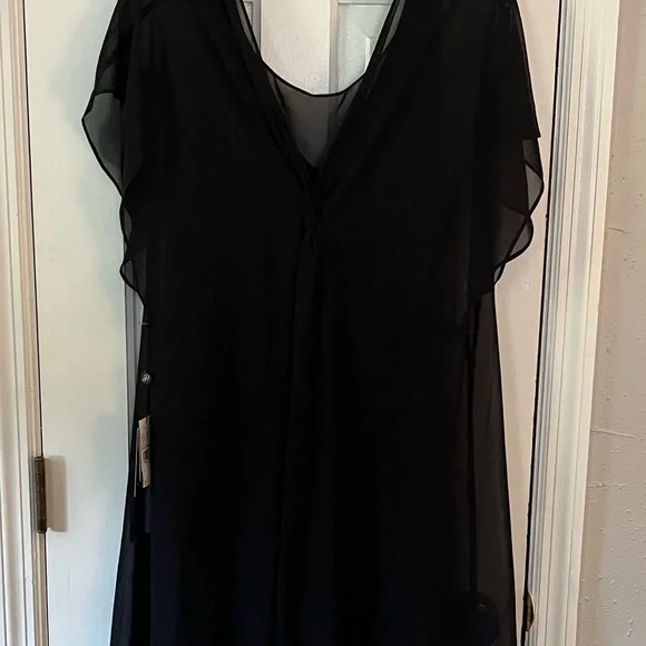 NWT ADRIANNA PAPELL Black Chiffon Overlay A-Line Dress. Size XL. - Picture 6 of 8